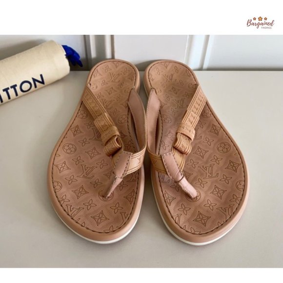 Authentic Louis Vuitton Pink Monogram Embossed Rubber Flip Flop Sandals 36.5/6.5 - Picture 6 of 13